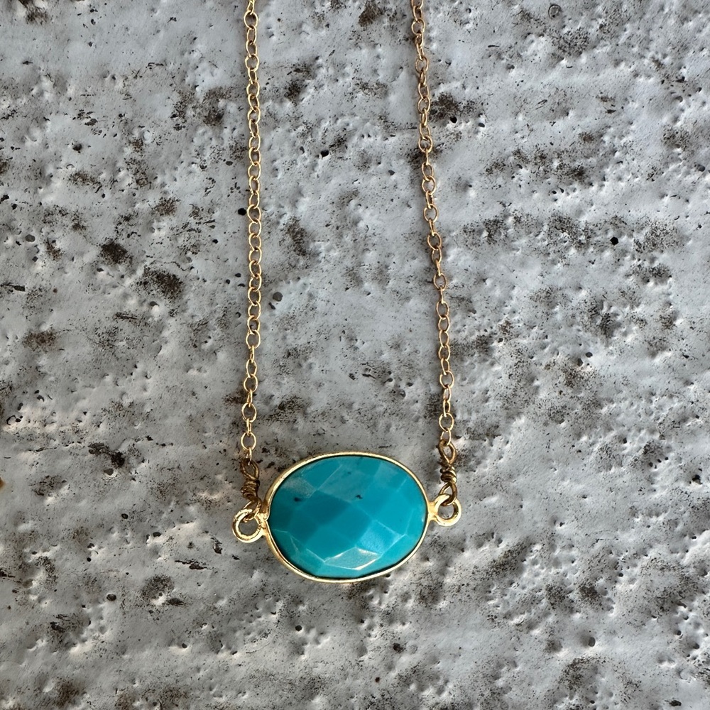 14K Gold Filled Turquoise Bezel Gemstone Oval Pendant